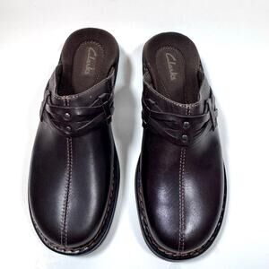 CLARKS Women Brown Patty Denmark Slip On Clog Leather Comfort 6M NWB